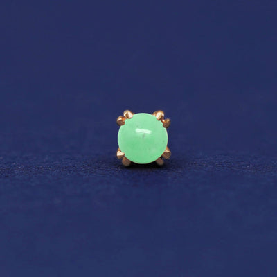 Front facing view of a 14k yellow gold Green Jade Flat Back Earring