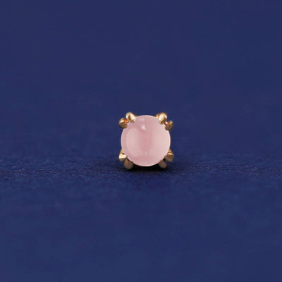 Front facing view of a 14k yellow gold Rose Quartz Flat Back Earring