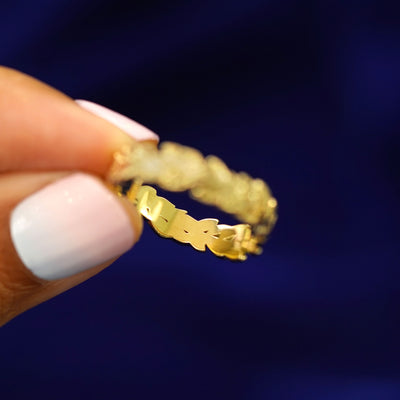 Underside view of a solid 14k gold Double Leaves Band