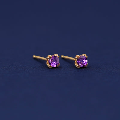 Yellow gold Amethyst Earrings shown with 14k solid gold pushback post with no backings