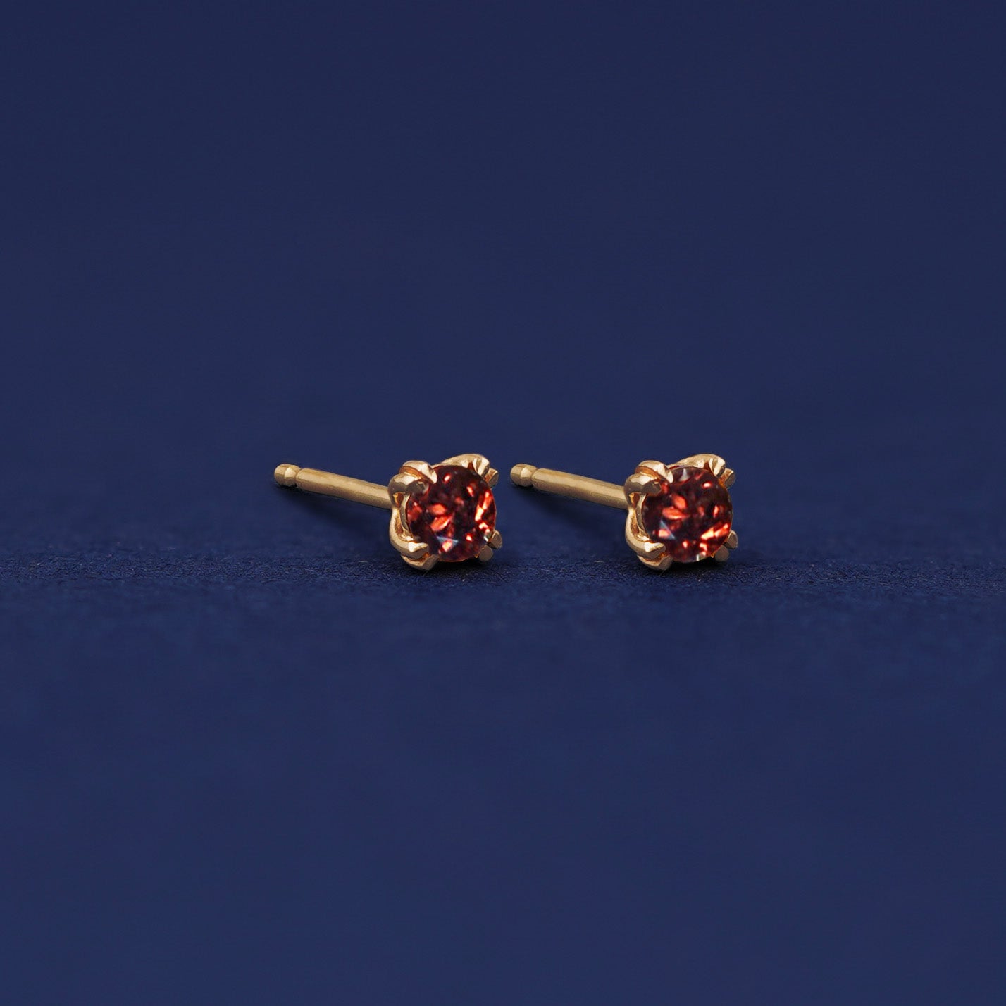 Yellow gold Garnet Earrings shown with 14k solid gold pushback post with no backings