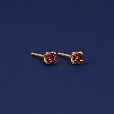 Yellow gold Garnet Earrings shown with 14k solid gold pushback post with no backings