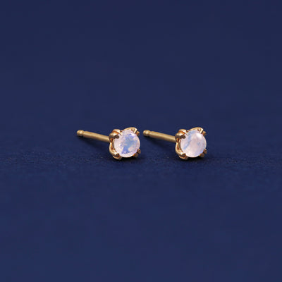 Yellow gold Moonstone Earrings shown with 14k solid gold pushback post with no backings