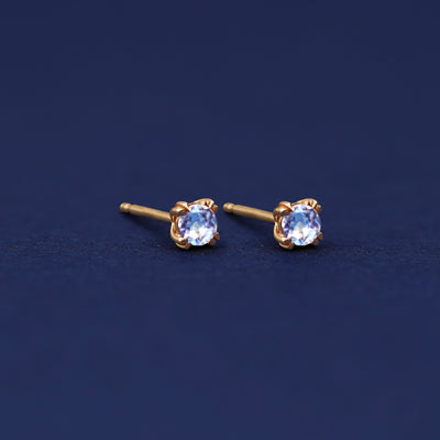 Yellow gold Aquamarine Earrings shown with 14k solid gold pushback post with no backings