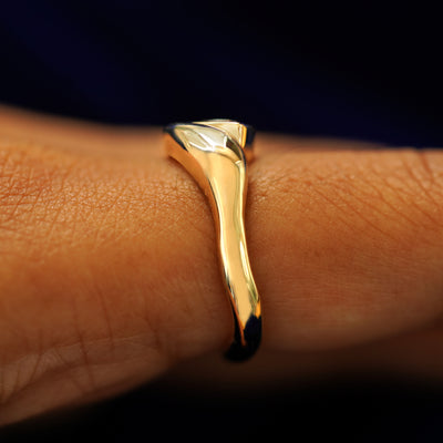 Other side view of a Marquise Lab Diamond Melted Ring on a model's finger to show details