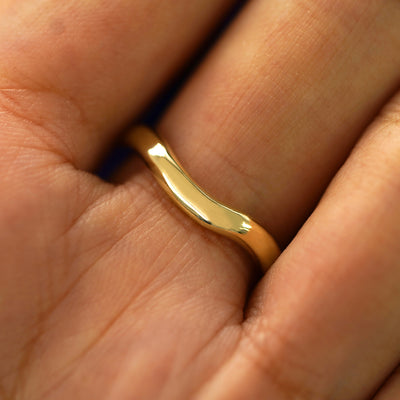 Back view of a Marquise Lab Diamond Melted Ring on a model's hand showing the thickness of the band