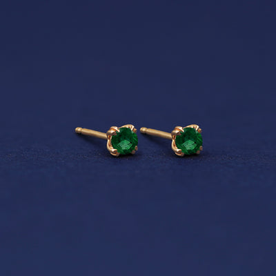 Yellow gold Emerald Earrings shown with 14k solid gold pushback post with no backings