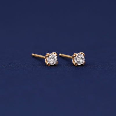 Yellow gold Moissanite Earrings shown with 14k solid gold pushback post with no backings