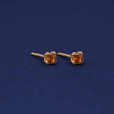 Yellow gold Citrine Earrings shown with 14k solid gold pushback post with no backings