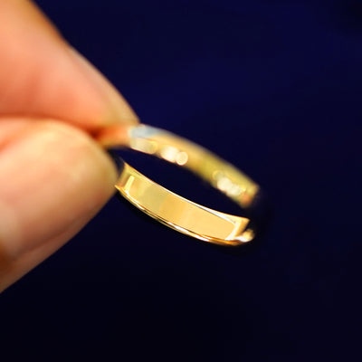 Underside view of a solid 14k gold Rectangular Signet Ring