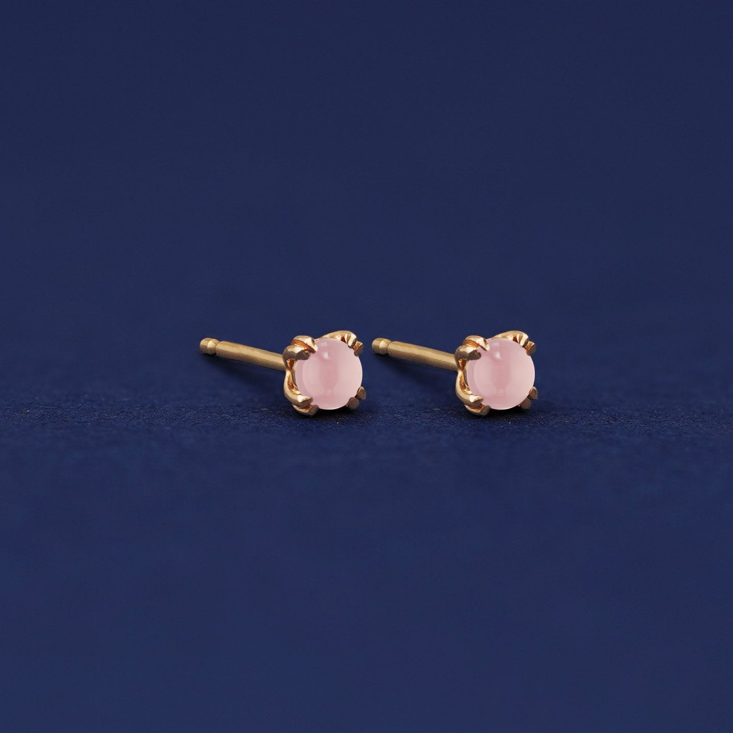 Yellow gold Rose Quartz Earrings shown with 14k solid gold pushback post with no backings