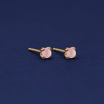 Yellow gold Rose Quartz Earrings shown with 14k solid gold pushback post with no backings