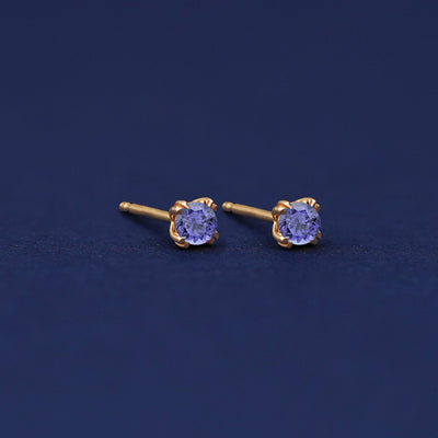 Yellow gold Tanzanite Earrings shown with 14k solid gold pushback post with no backings