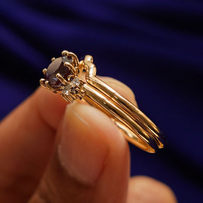 Side view of an Alexandrite Cluster Ring Set to show detail 