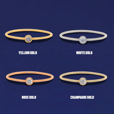 Four versions of the Diamond Ring shown in options of yellow, white, rose and champagne gold