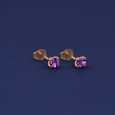 Yellow gold Amethyst Earrings shown with 14k solid gold pushback backings