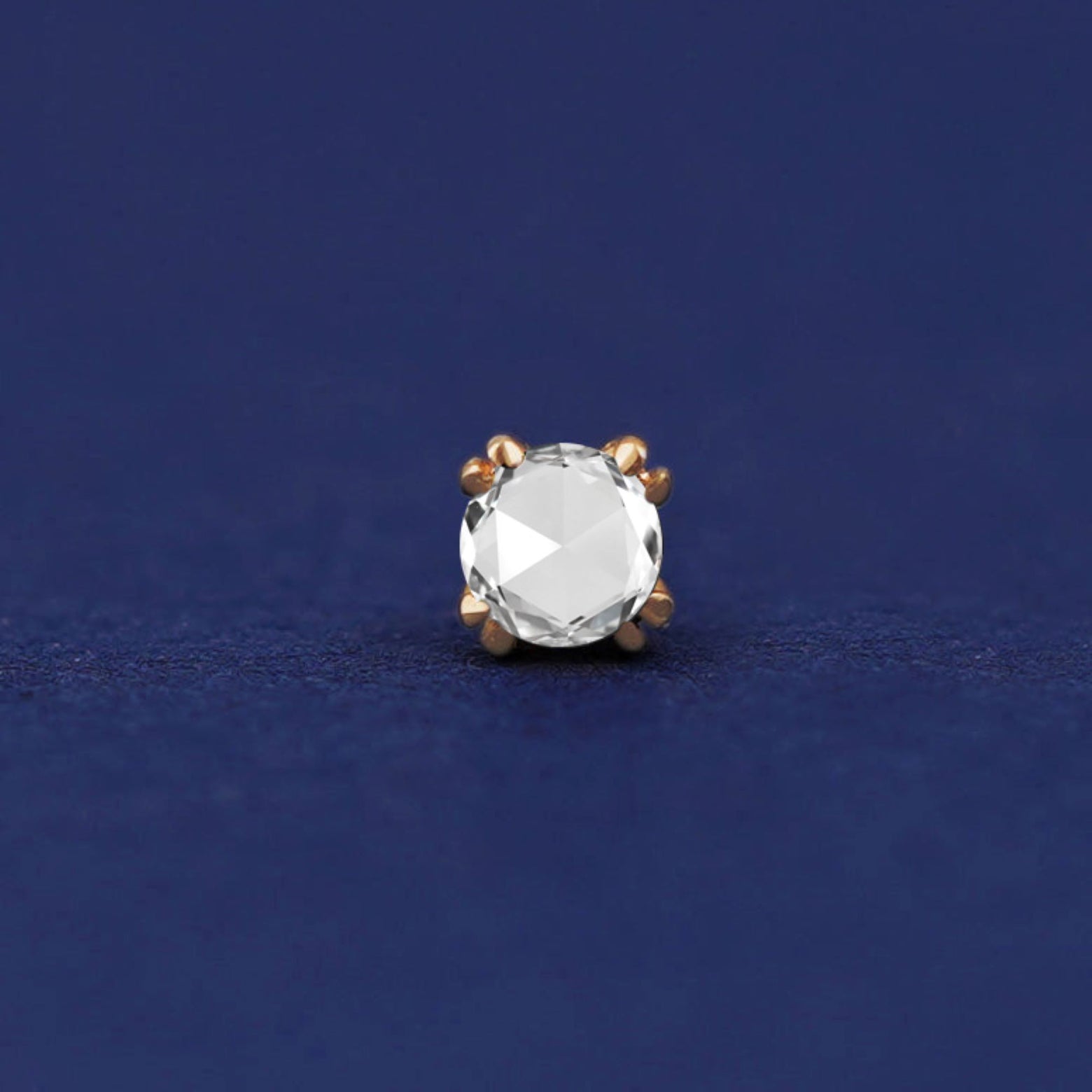 Front facing view of a 14k yellow gold Rose Cut Diamond Flat Back Earring
