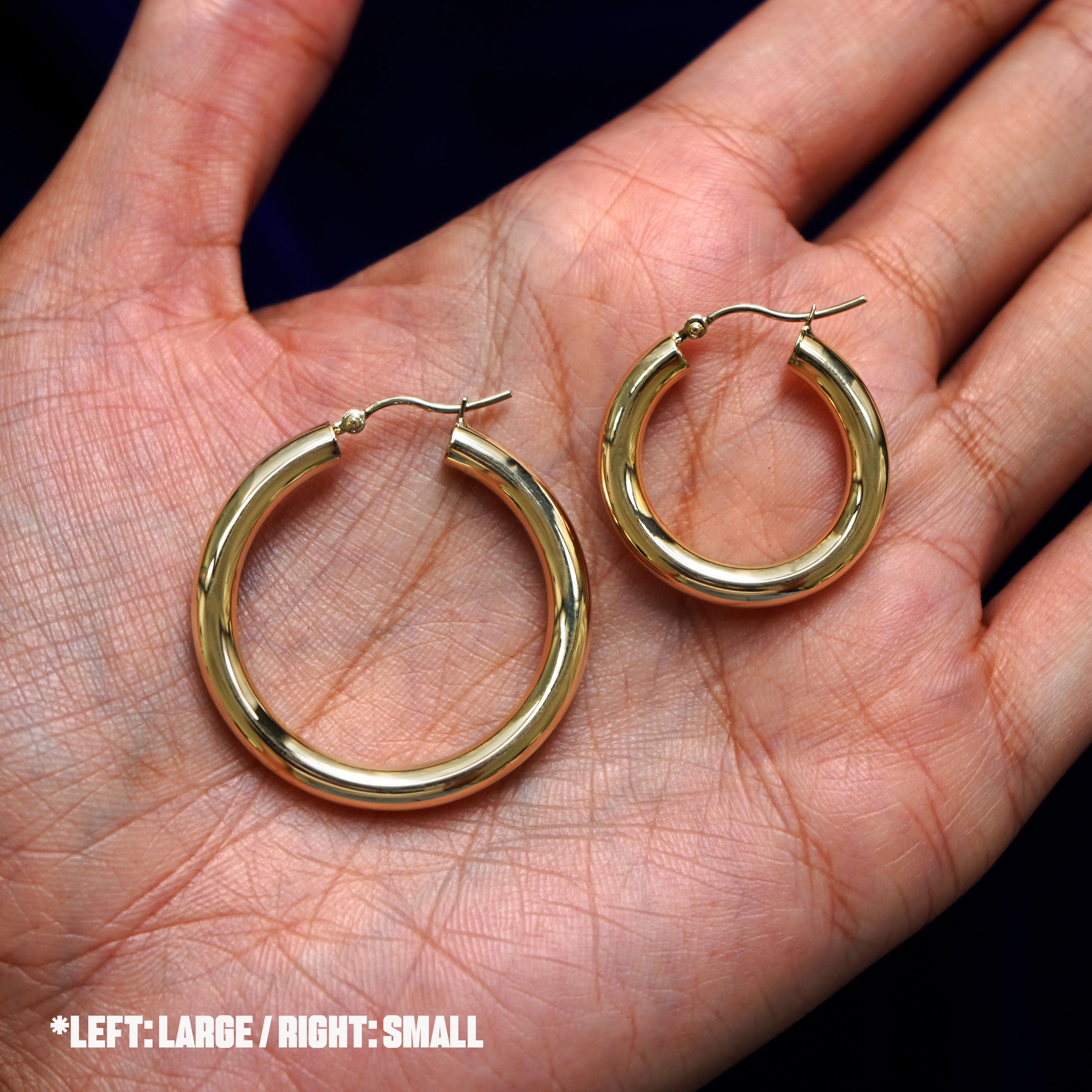 14k gold high quality tube hoop earrings egyptian design big 45mm new