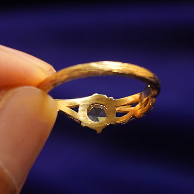 View of the underside of a solid yellow gold Moissanite Branches Ring