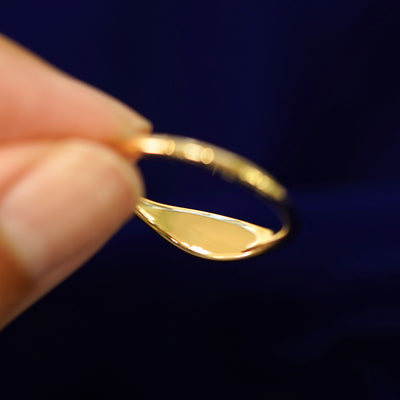 Underside view of a solid 14k gold Puffy Elongated Signet Ring