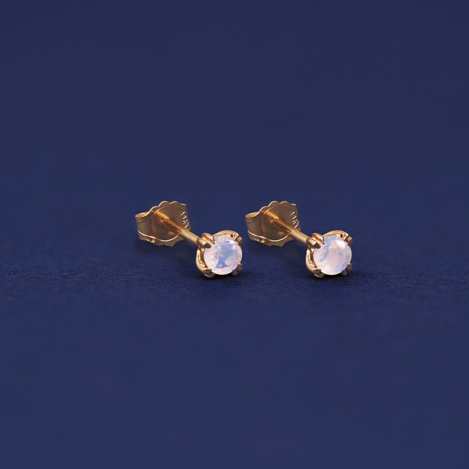 Yellow gold Moonstone Earrings shown with 14k solid gold pushback backings