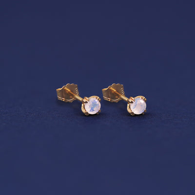 Yellow gold Moonstone Earrings shown with 14k solid gold pushback backings