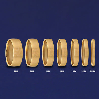 Seven versions of the Mix Matte Band showing the different thickness options of the ring from 8mm to 1.2mm