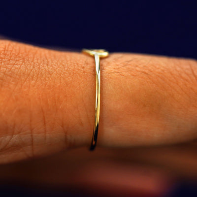 Side view of a Heart Ring on a model's finger