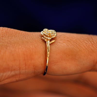 Side view of a Rose Ring on a model's finger