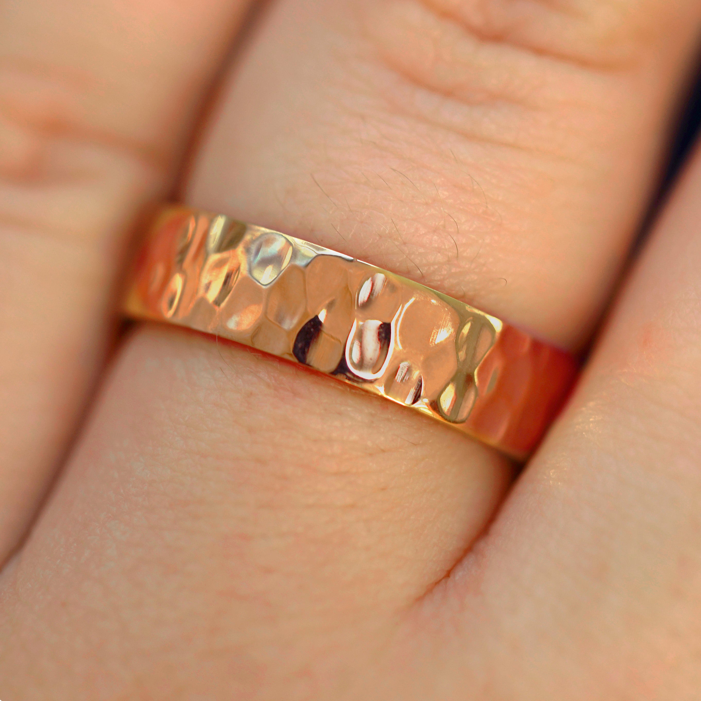 2MM 14K Rose fashion Gold Hammered Stackable Wedding Band