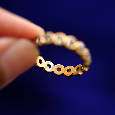 Underside view of a solid 14k gold Milgrain Diamond Band