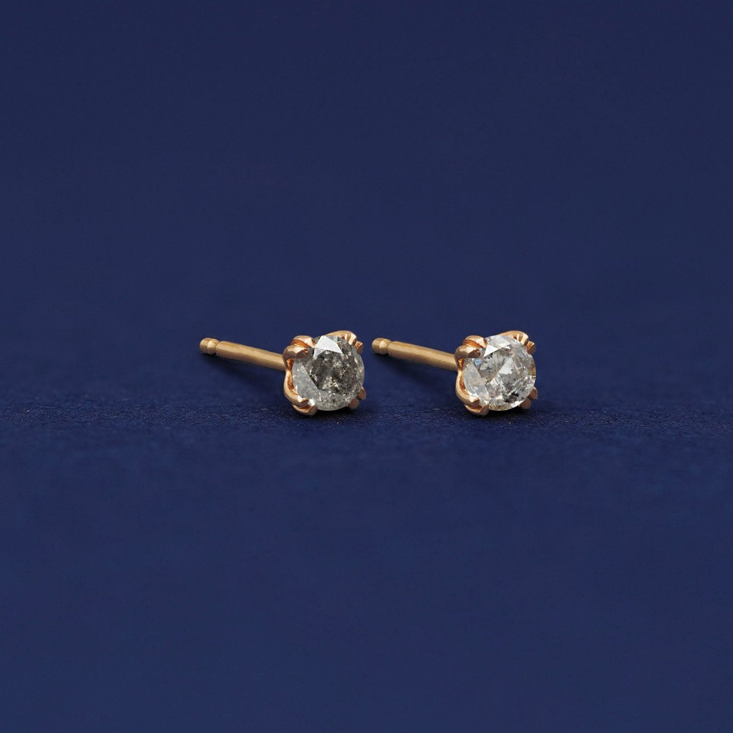 Yellow gold Salt and Pepper Diamond Earrings shown with 14k solid gold pushback post with no backings