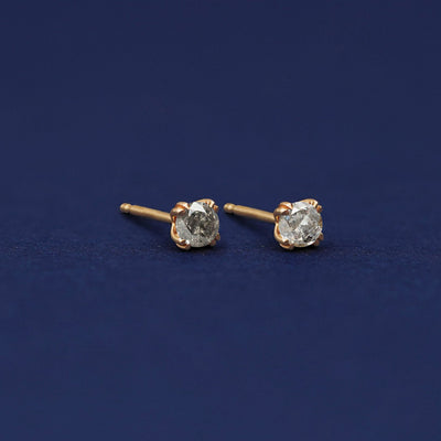 Yellow gold Salt and Pepper Diamond Earrings shown with 14k solid gold pushback post with no backings