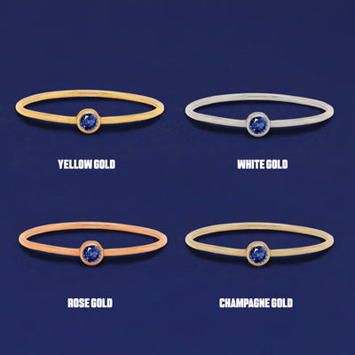 Four versions of the Sapphire Ring shown in options of yellow, white, rose and champagne gold