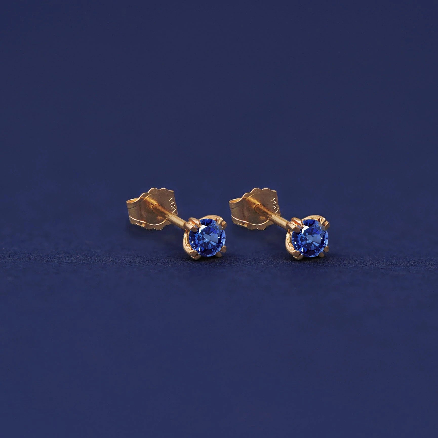 Minimal Gold and Sapphire popular Stud Earring, Single-Pair Sapphire Earring, Push Back 14K Gold Earring