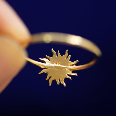 Underside view of a solid 14k gold Sun Ring