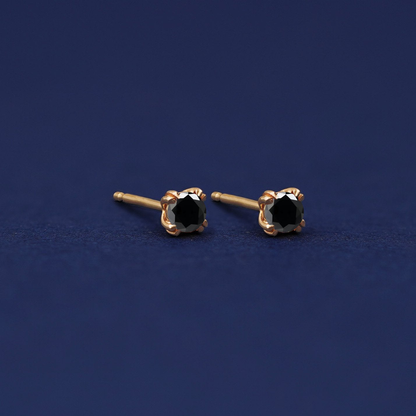 Yellow gold Black Diamond Earrings shown with 14k solid gold pushback post with no backings