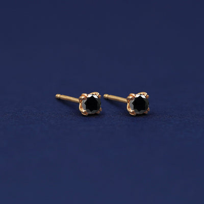 Yellow gold Black Diamond Earrings shown with 14k solid gold pushback post with no backings