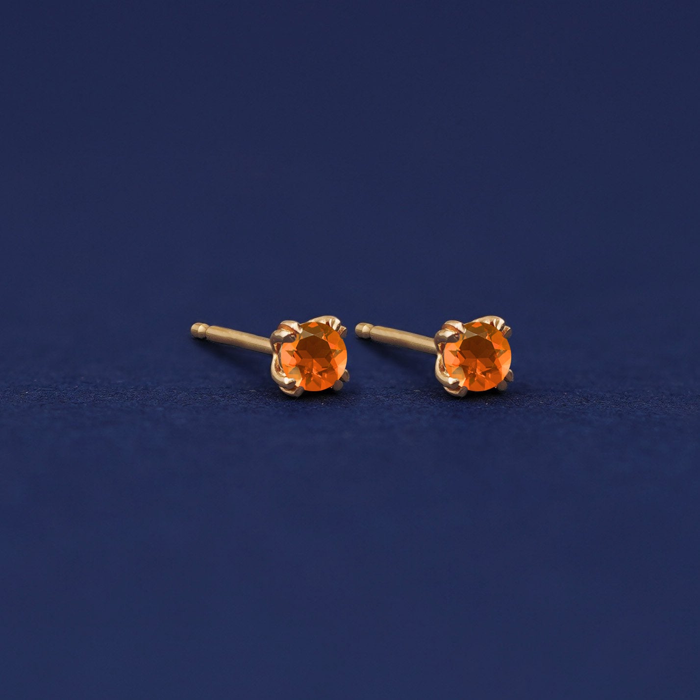 Yellow gold orange Fire Opal Earrings shown with 14k solid gold pushback post with no backings