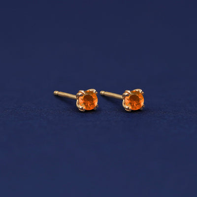 Yellow gold orange Fire Opal Earrings shown with 14k solid gold pushback post with no backings