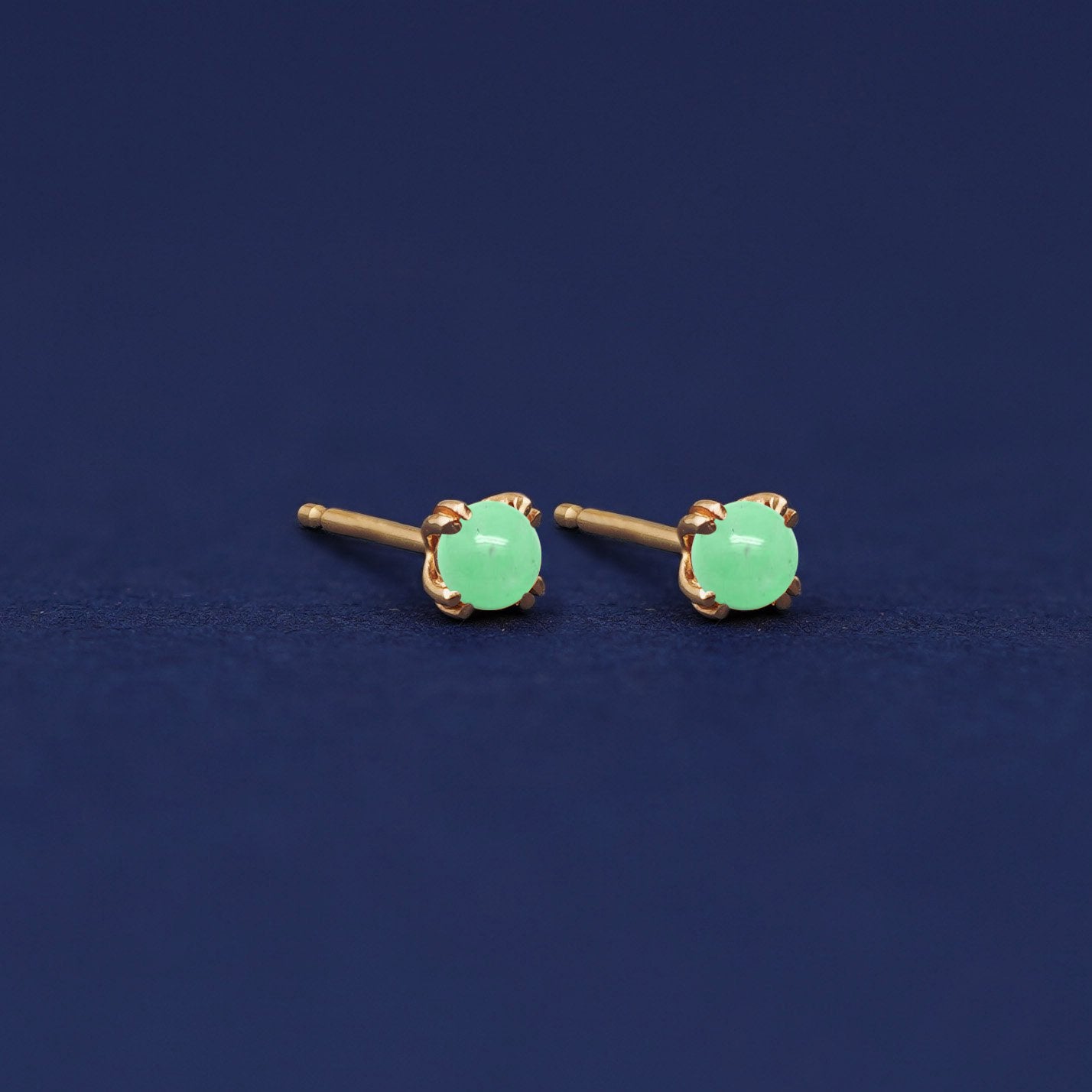 Yellow gold Green Jade Earrings shown with 14k solid gold pushback post with no backings