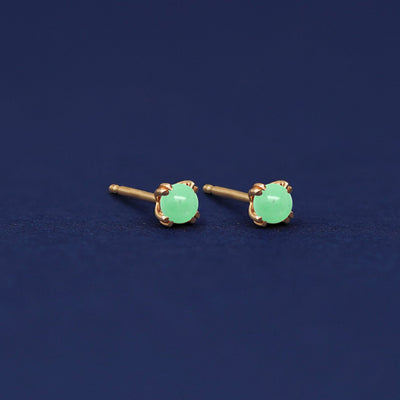 Yellow gold Green Jade Earrings shown with 14k solid gold pushback post with no backings