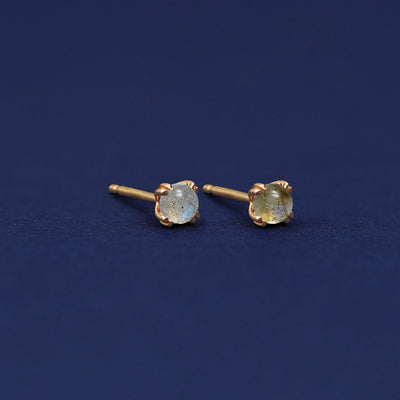 Yellow gold Labradorite Earrings shown with 14k solid gold pushback post with no backings