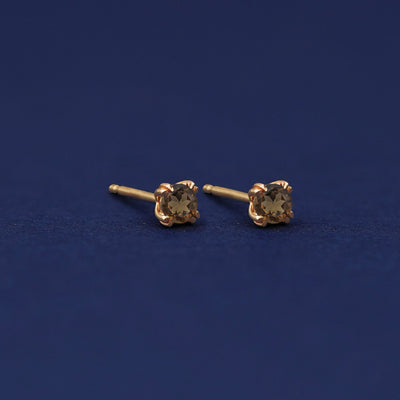 Yellow gold Smokey Quartz Earrings shown with 14k solid gold pushback post with no backings