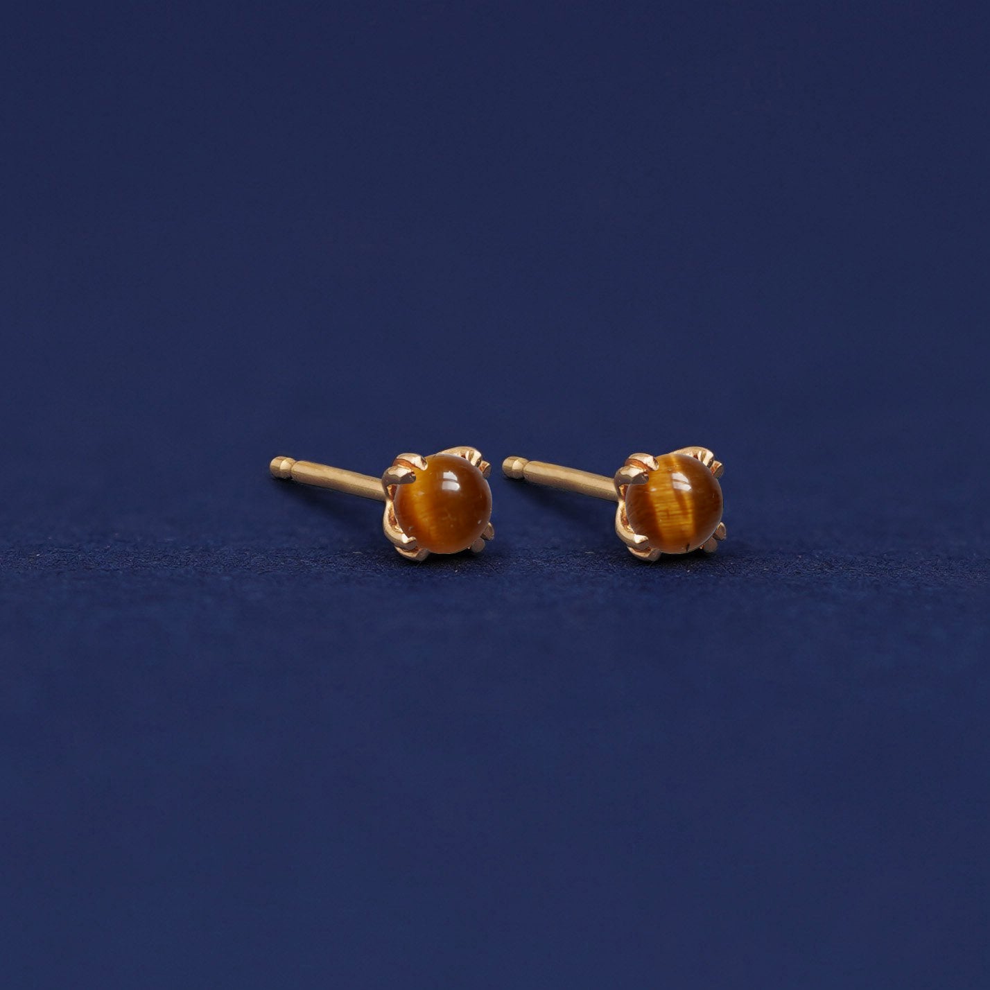 Yellow gold Tiger Eye Earrings shown with 14k solid gold pushback post with no backings