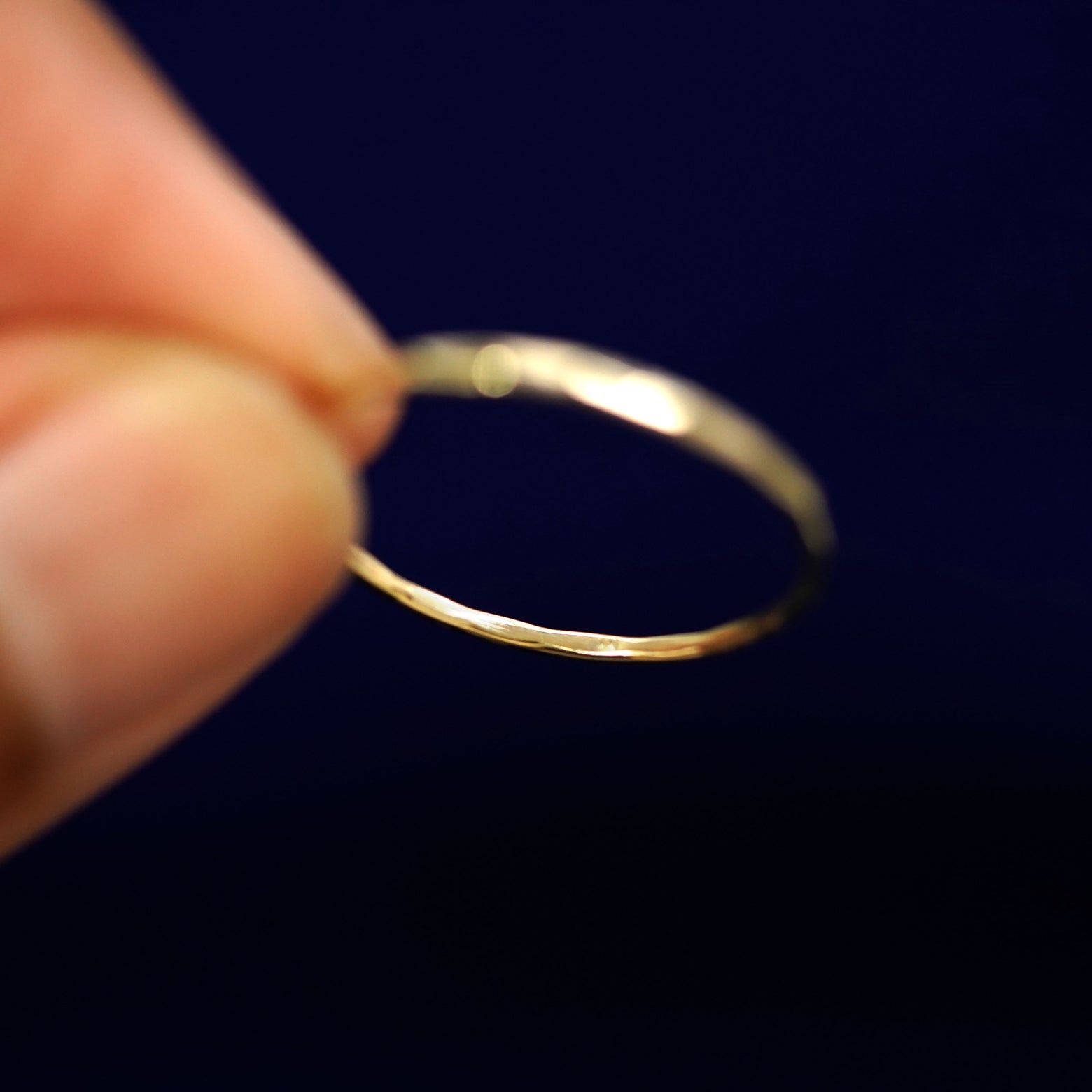 Underside view of a solid 14k gold Hammered Ring