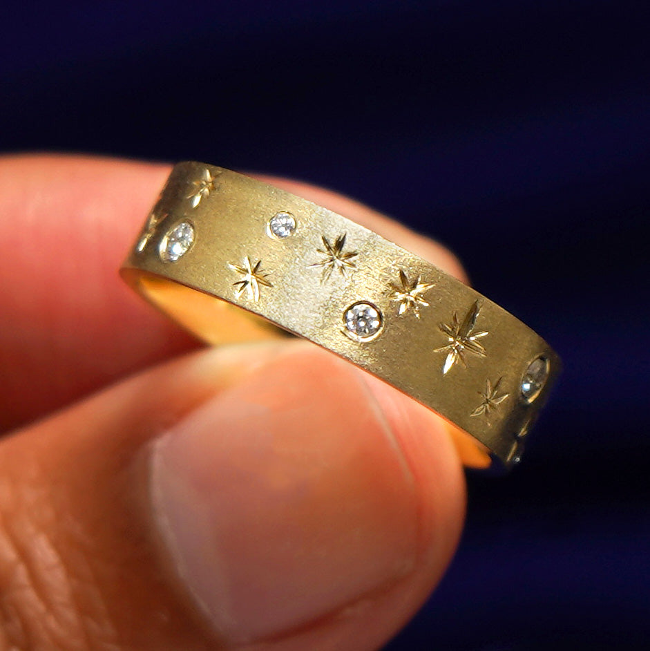 10K Yellow Gold Star outlet Etched Wedding Band Ring