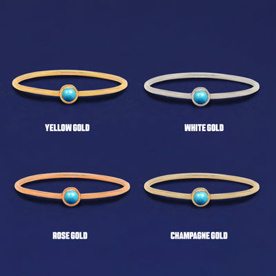 Four versions of the Turquoise Ring shown in options of yellow, white, rose and champagne gold
