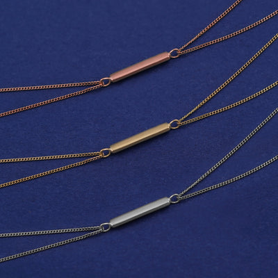 Three Bar Bracelets shown in options of rose, yellow, and white gold