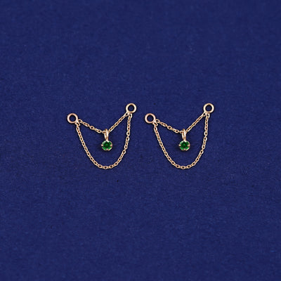 A pair of 14 karat solid gold emerald Cable Chain Connector earrings